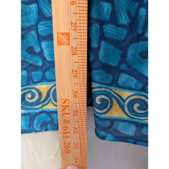 Tara Grinna Blouse Blue Shirt Geometric Short Sleeve Button Hawaii Women's Large - Picture 6 of 6